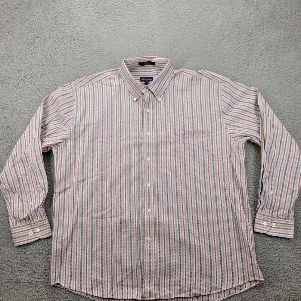 Alan Flusser Shirt Mens XL Blue Red Striped Long Sleeve Classic Button Down